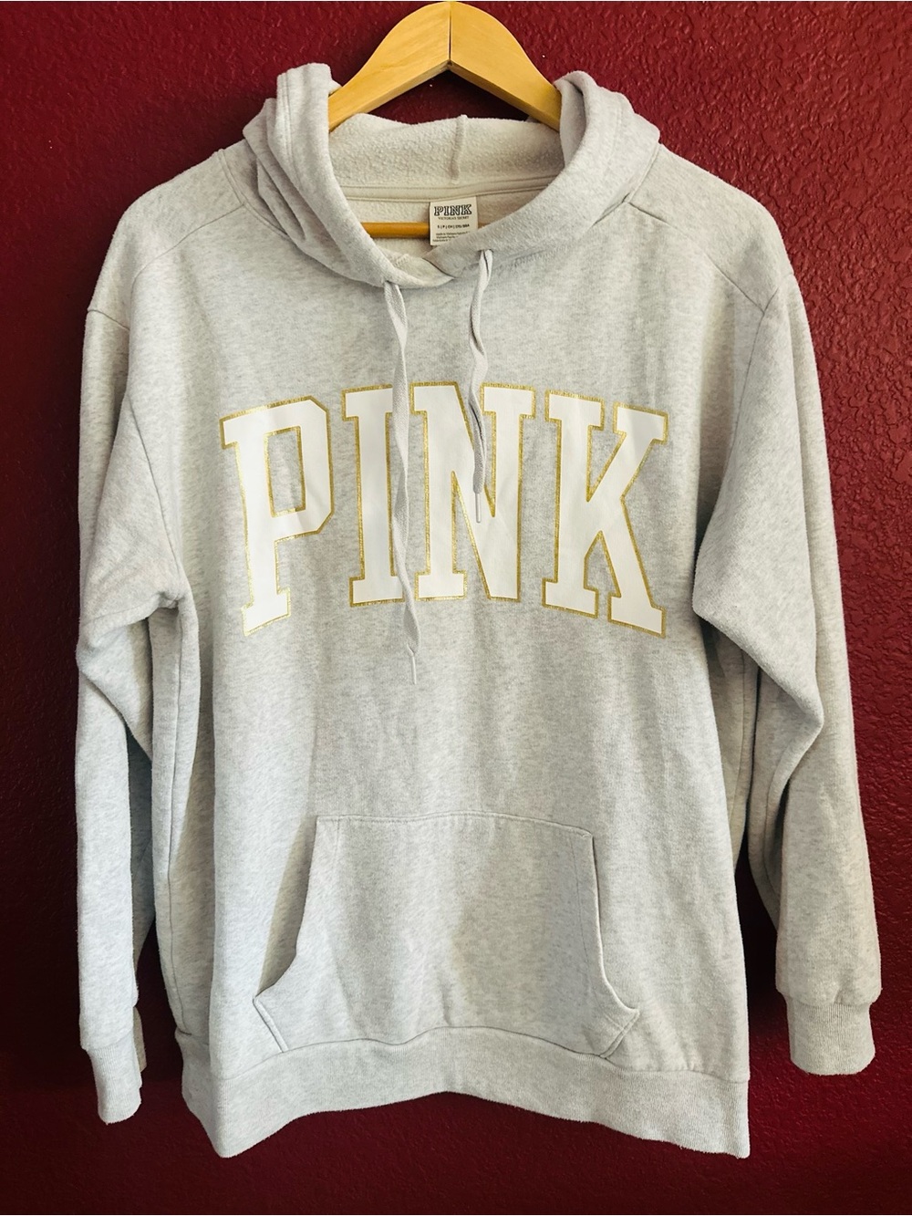 PINK Victoria's Secret By Victoria's Secret Light Gray Logo Hoodie Size Small